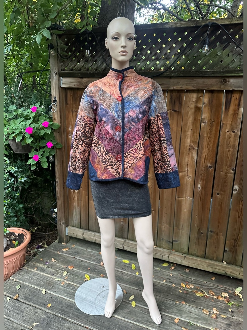 Handmade Multicolor Patchwork Stand-Collar Jacket